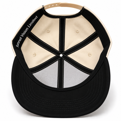 Inside the TNLVZN Snapback V1 showing branded seam detailing and black brim